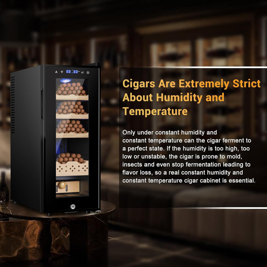 Electric Humidor for Cigars, 35L 250 Counts Large Capacity Thermostatic Desktop Humidor Cabinet with Digital LED Screen, Safety Lock,Smart Humidity & Temp Control, Gifts for Men