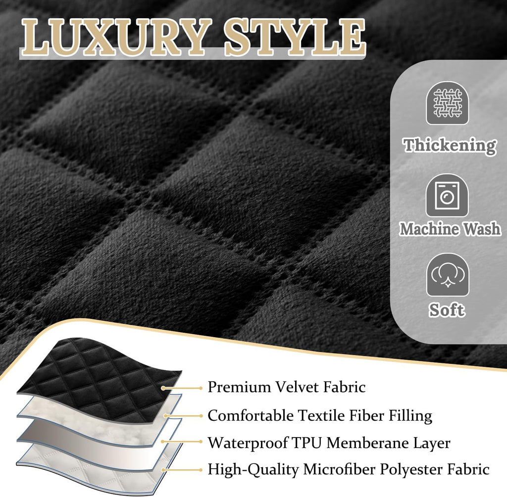 HDCAXKJ 100% Waterproof Velvet Recliner Sectional Couch Covers L Shaped Corner Reclining Sofa Cover Washable Thick Non Slip Sectional Slipcover with Pockets (5 Seat and 1 Middle Console, Black)