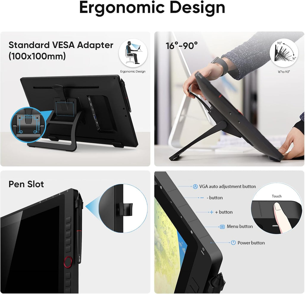 Drawing Tablet with Screen XPPen Artist 22R pro Computer Graphics Tablet 120% sRGB with Battery-Free Stylus Full-Laminated Technology, 21.5 inch Pen Display with 20 Shortcut Keys & 2 Red Dial(Black)