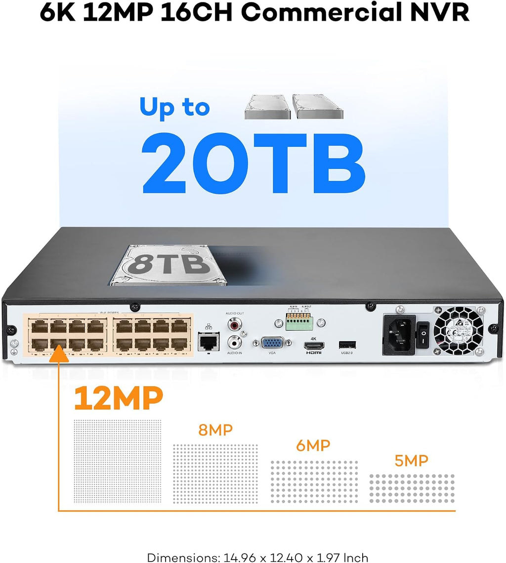 ONWOTE 12MP Security Camera System PoE 8TB HDD, 12 Million Pixels @30fps, 2 Way Talk, Smart Color Night, 10x 12MP IP Cameras with IMX577 Image Sensor, 16CH 6K Commercial NVR, 10x Cables (Total 800ft)