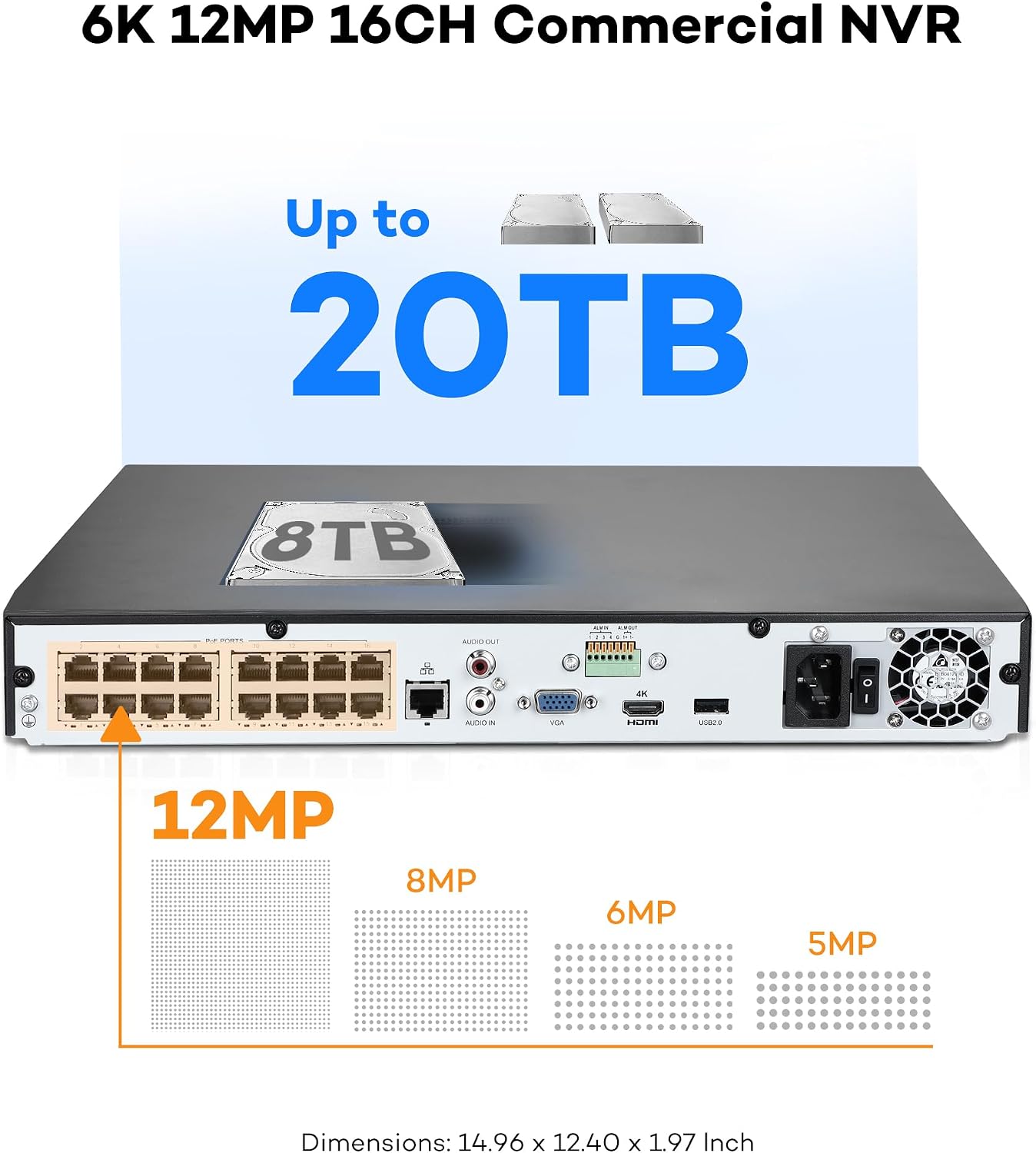 ONWOTE 12MP Security Camera System PoE 8TB HDD, 12 Million Pixels @30fps, 2 Way Talk, Smart Color Night, 10x 12MP IP Cameras with IMX577 Image Sensor, 16CH 6K Commercial NVR, 10x Cables (Total 800ft)