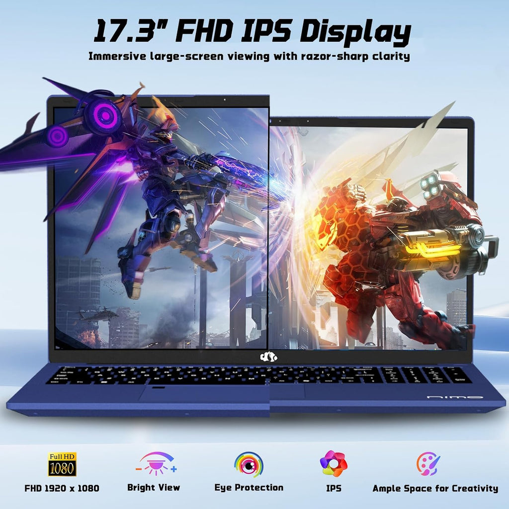 NIMO 17.3' FHD IPS Student-Laptop-Computer - 16GB RAM 512GB SSD, Intel Pentium 4 Cores N100(Beat to i3-1115G4, Up to 3.4GHz) 65W Type-C 2 Years Warranty Fingerprint Backlit Keyboard Wi-Fi 6 BT5.2