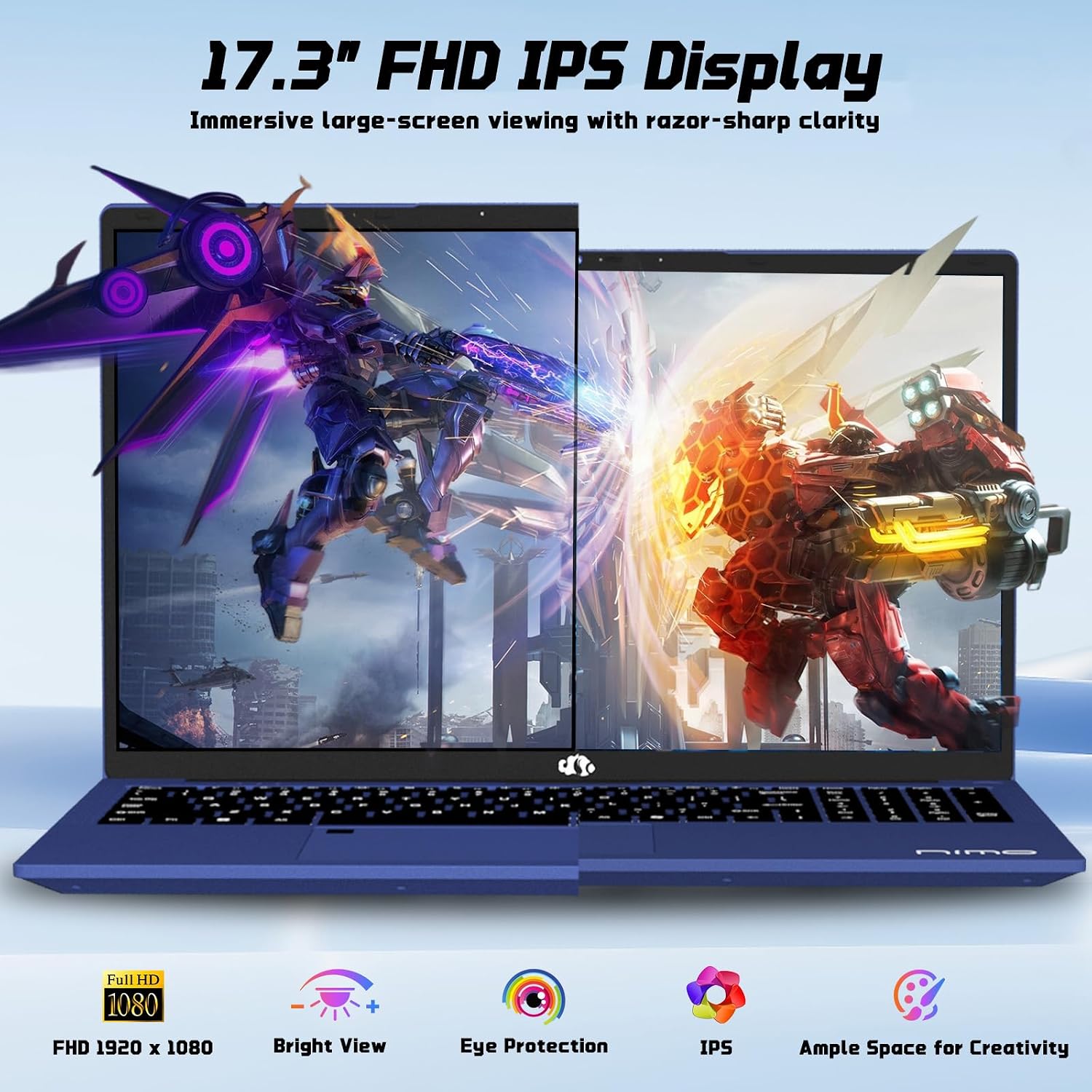 NIMO 17.3' FHD IPS Student-Laptop-Computer - 16GB RAM 512GB SSD, Intel Pentium 4 Cores N100(Beat to i3-1115G4, Up to 3.4GHz) 65W Type-C 2 Years Warranty Fingerprint Backlit Keyboard Wi-Fi 6 BT5.2