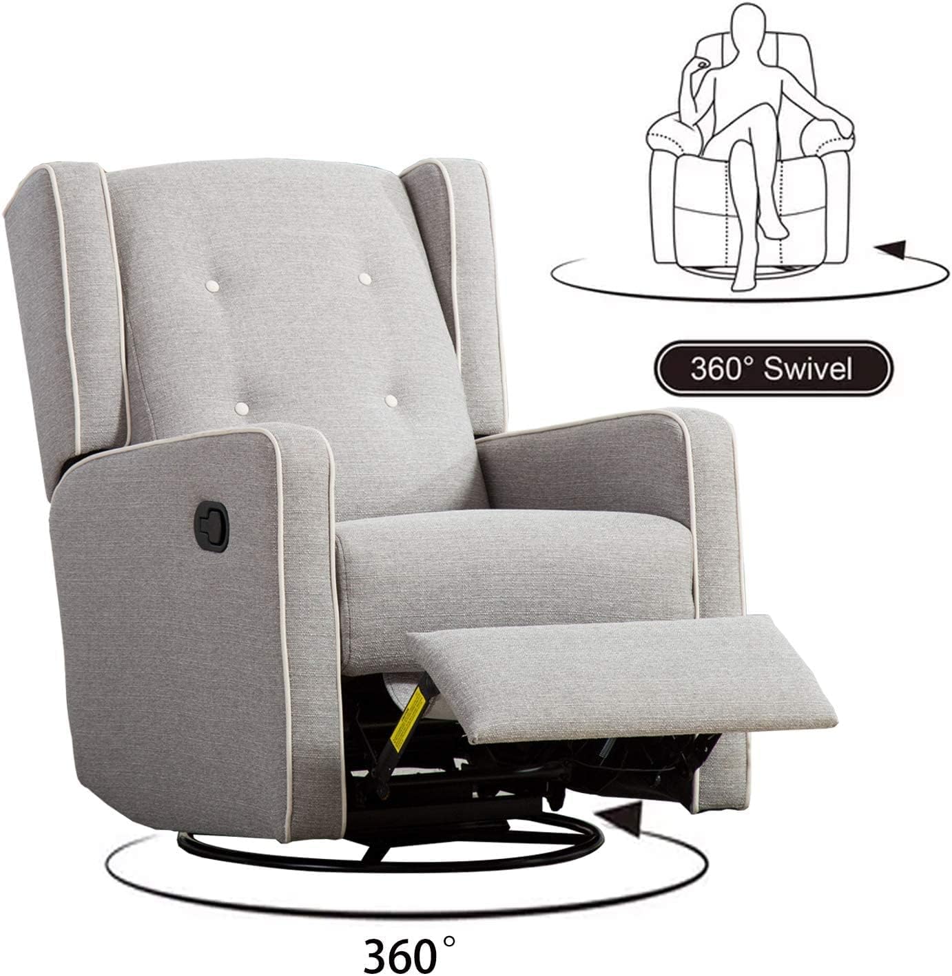 CANMOV Swivel Rocker Recliner Chair Set of 2, Nursery Glider Chair, Nursery Rocking Chairs, Manual Reclining Chair, Grey