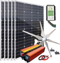 1000W Wind Turbine Generator Kit with 5pcs 120W Solar Panel Monocrystalline + 400W 12V Windmill + 2000W DC 12V to AC 120V Power Inverter + Hybrid Charge Controller