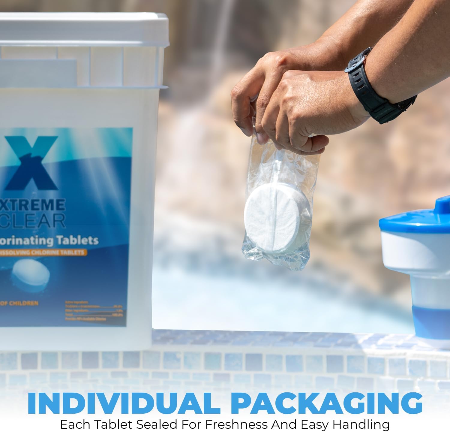 Xtremeclear 3' Swimming Pool Chlorine Tablets 99% Pure Tri-Chlor Pool Sanitizer 45LBS Slow Dissolving Chlorinating Tabs for Swimming Pools, Hot Tubs, Spa