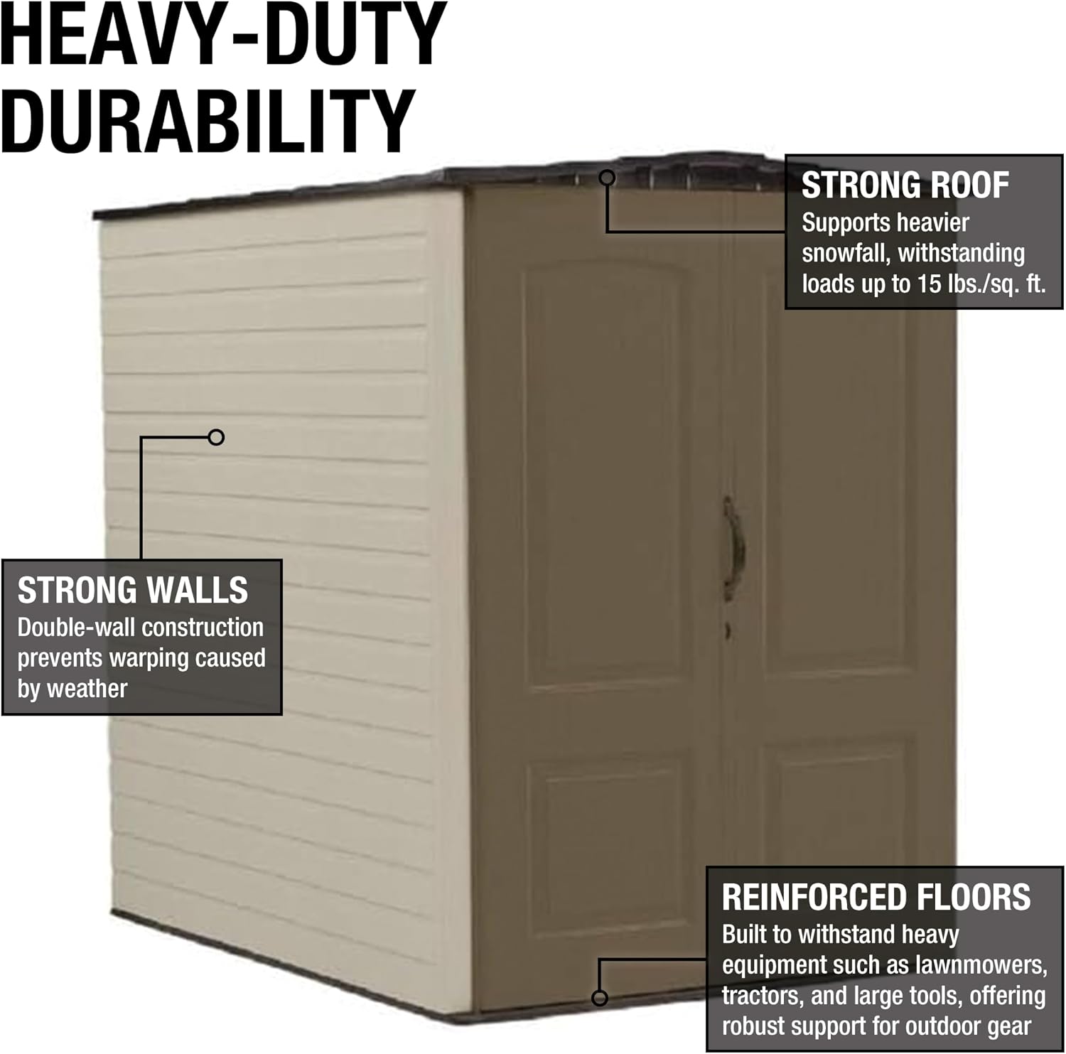 Rubbermaid Large Vertical Resin Outdoor Storage Shed With Floor (5 x 6 Ft), Weather Resistant, Brown, Organization for Home/Backyard/Garden Tools/Lawn Mower/Bike Storage/Pool Supplies