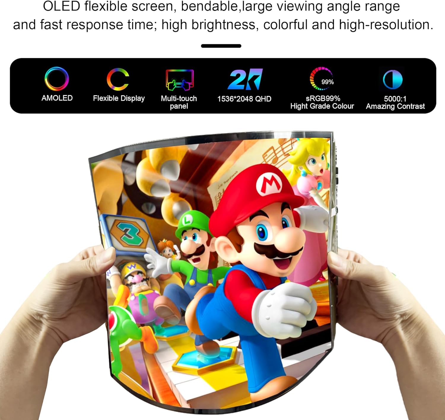 wisecoco OLED Flexible Display 13.3 Inch Amoled On-Cell Capacitive Touchscreen 2K 2048x1536 IPS Bendable Flexible Screen Display