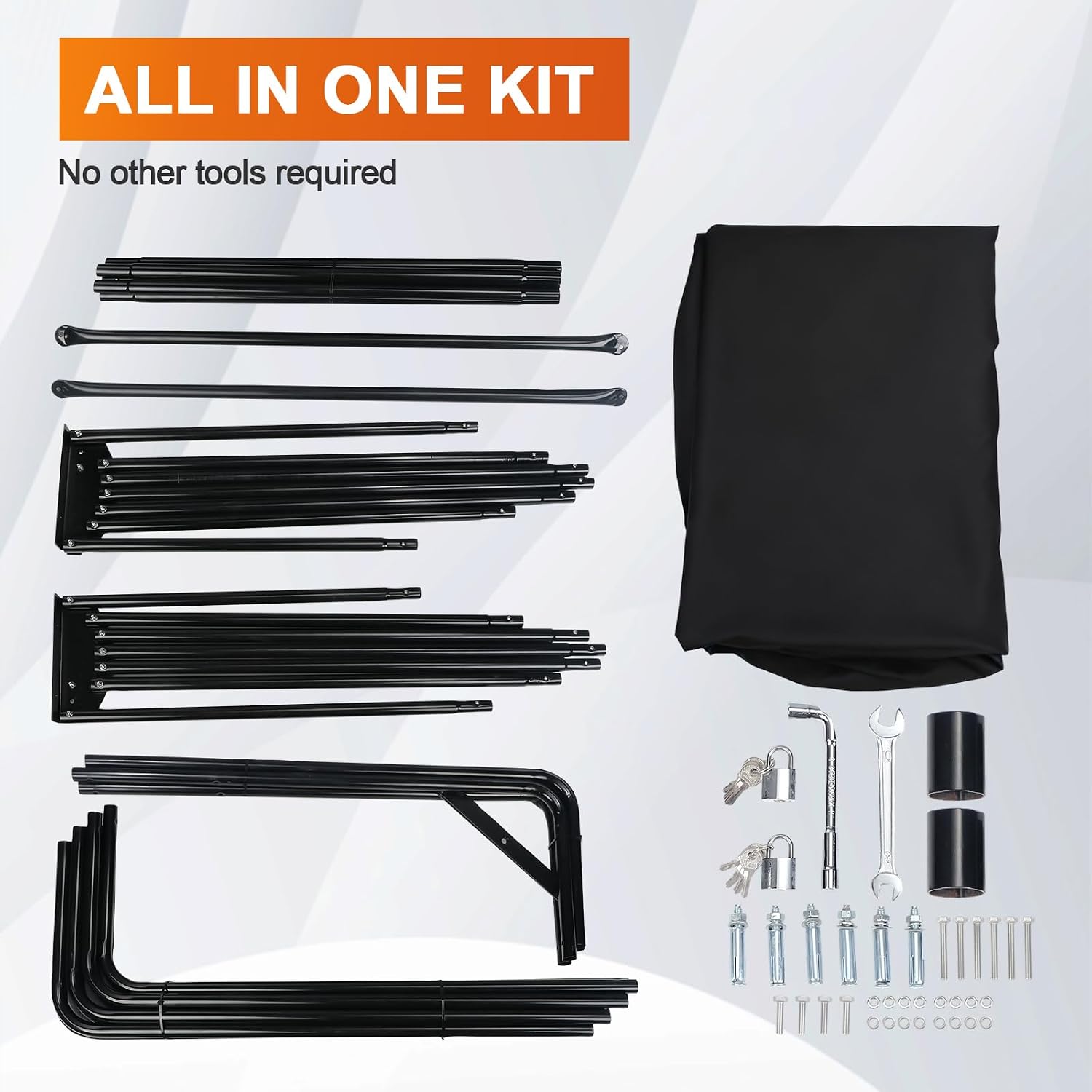 Motorcycle Cover Shelter Storage, 110' x 47' x 63', with Lock & Carry Bag, Heavy Duty 600D Oxford Vehicle Shed Cover Garage Tent with 2 Roll-Up Side Windows - Black