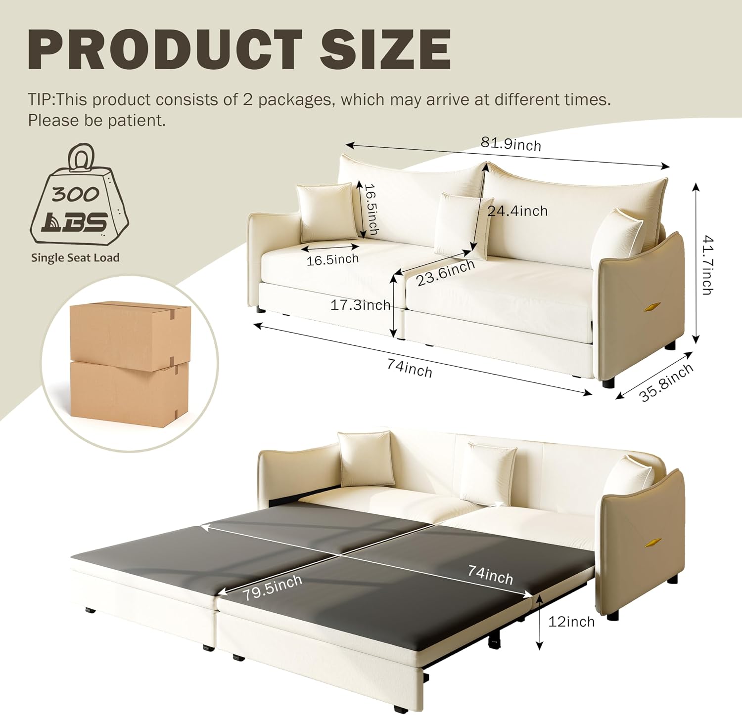 KEIKI 81.9' King Pull Out Sofa Bed, 3-in-1 Convertible Sleeper Sofa for Small Spaces, Modern Velvet 3-Seater Couch with Golden Accents, Space-Saving Solution for Apartments and Living Rooms