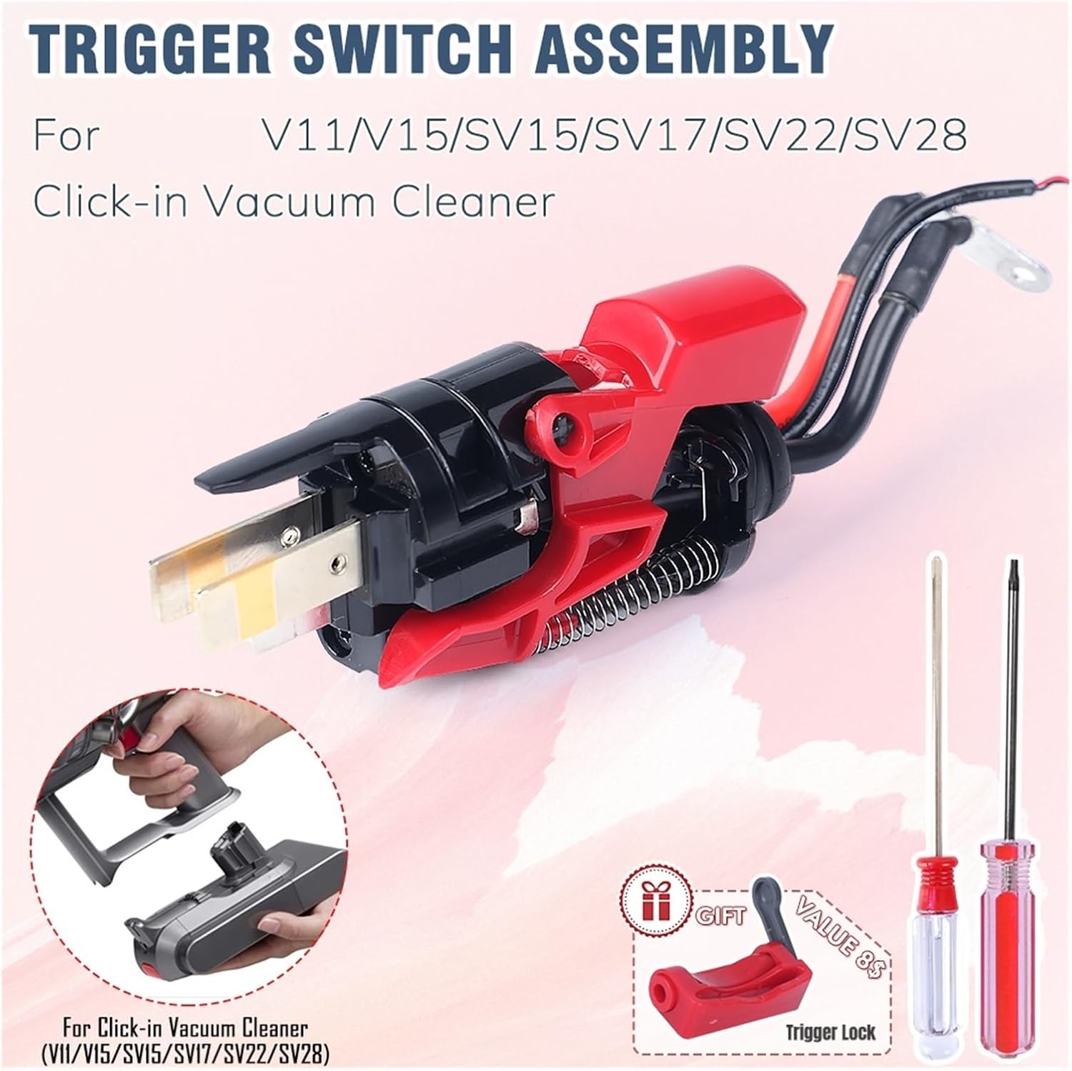 Trigger Switch Assembly/Button Replacement .Compatible for Dyson V15 V11 SV15.Click-in Battery Type Vacuum Cleaner Power Switch Repair Parts