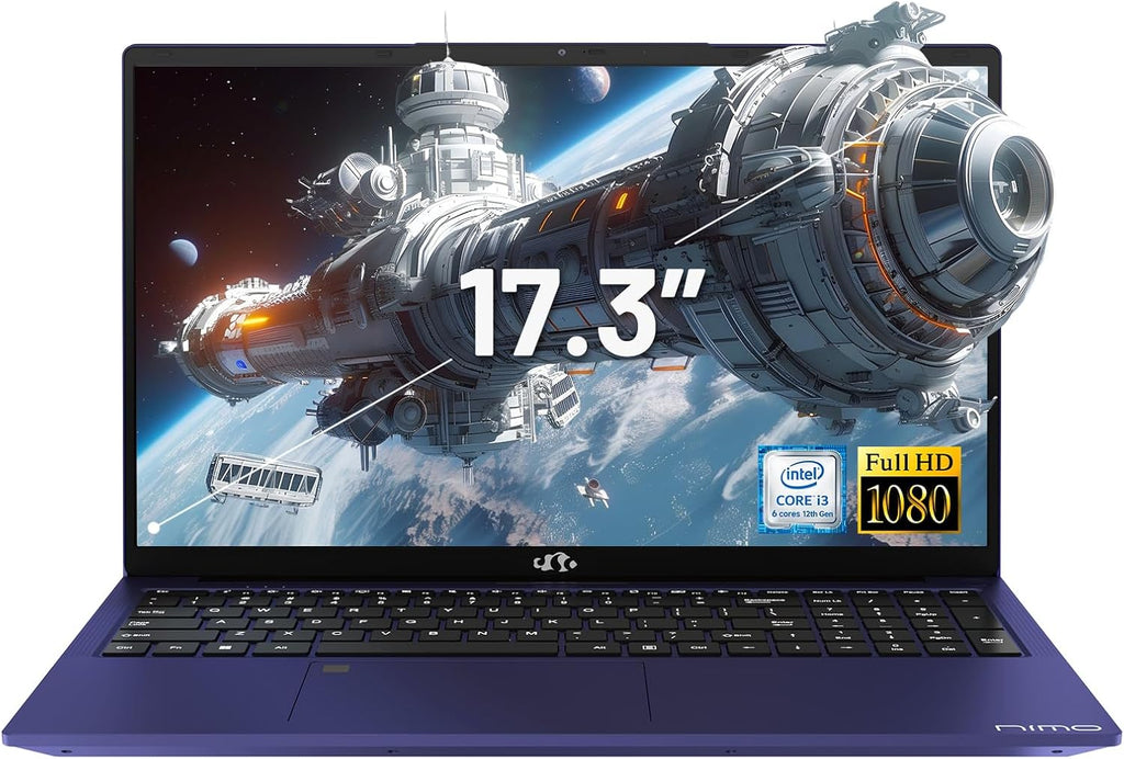 NIMO 17.3' IPS FHD-Laptop, Intel 6 Cores i3-1215U 64GB RAM 2TB SSD (Beat Ryzen 5 7520U, Up to 4.4GHz) Computer with 65W GaN Type C Backlit Keyboard Fingerprint, for Home Student and Business Blue