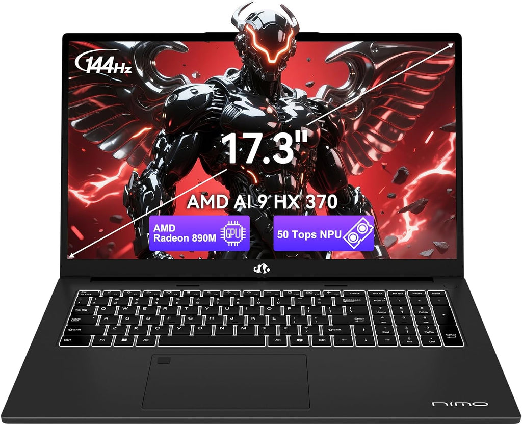 NIMO Copilot+ PC, 17.3 AI-Laptop, AMD Ryzen AI 9 HX 370(50 Tops NPU) Radeon 890M, 64GB DDR5 RAM 1TB SSD, 144Hz, PD 100W USB-C 4.0, Wi-Fi 6E AI Laptop for Mobile Workstation Programmer Business-Gaming