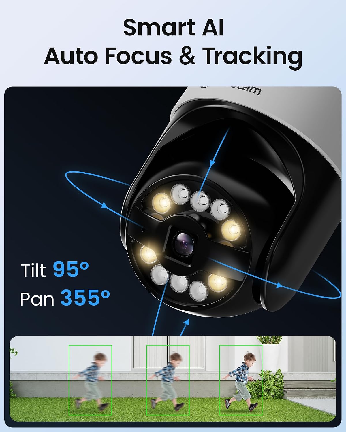 Loocam 4K Wireless Security Camera System Wi-Fi 6, Color Night Vision, 355° Pan 95° Tilt, Light & Siren Alarm, Human Vehicle Detection, Two-Way Audio Cameras for Home Security, 8CH NVR 1TB HDD