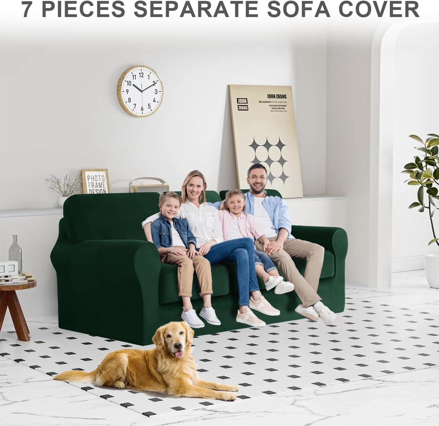 Couch Cover Velvet, Stretch Sofa Covers for Separate Main Cover/Backrests and Seat Cushions Couch Cover, for Living Room Furniture Slipcovers (Dark Green,Large Seat 7 Piece)