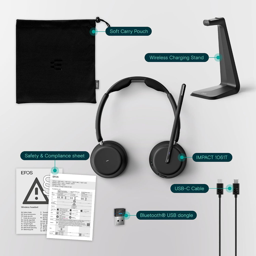 EPOS Impact 1061T - Enhanced Open Office Headset with Hybrid ANC, EPOS AI™ Microphone, and Multipoint Connectivity