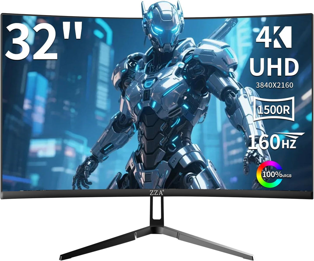 ZZA 32 Inch Curved Gaming Monitor 4K 160HZ Computer Monitor UHD 3840 * 2160P VA Screen, 1500R Curved, Supports AMD Freesync, 120% sRGB, Built-in Wall Mountable Installs(HDMI 2.1/DP 1.4)