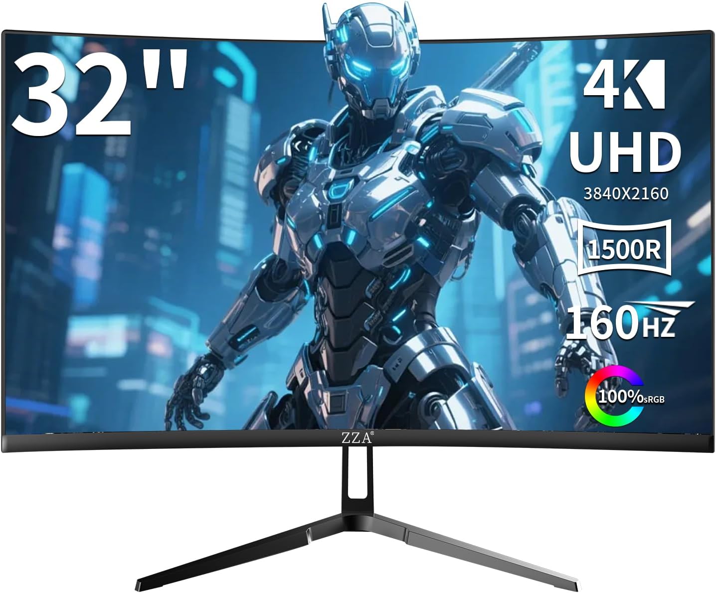 ZZA 32 Inch Curved Gaming Monitor 4K 160HZ Computer Monitor UHD 3840 * 2160P VA Screen, 1500R Curved, Supports AMD Freesync, 120% sRGB, Built-in Wall Mountable Installs(HDMI 2.1/DP 1.4)
