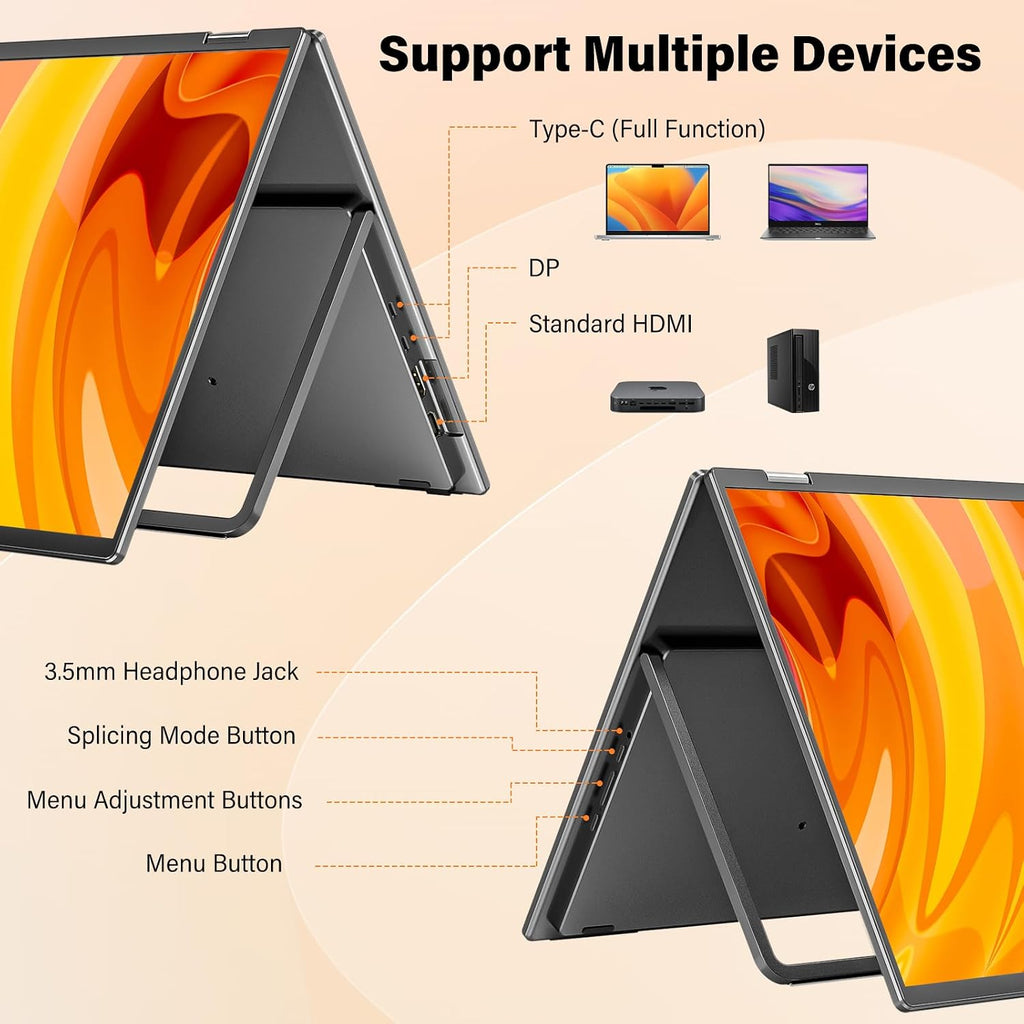 InnoView Dual Portable Monitor 18' 2560x1600P 100Hz 2K 100% DCI-P3 - Foldable & Stackable Design with 315° Screen Adjustment & 180° Stand | DP/USB-C/HDMI, Second Monitor for Laptop, Mac, Windows