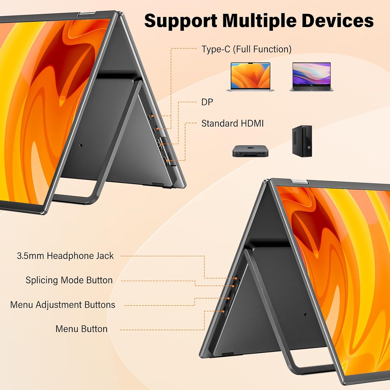 InnoView Dual Portable Monitor 18' 2560x1600P 100Hz 2K 100% DCI-P3 - Foldable & Stackable Design with 315° Screen Adjustment & 180° Stand | DP/USB-C/HDMI, Second Monitor for Laptop, Mac, Windows