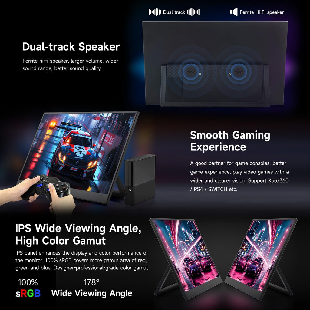 waveshare Luckfox 15.6inch Portable Monitor with Stand, IPS Screen, Mini HDMI Interface, 1920 × 1080 Full HD, 178° Viewing Angle, ABS Case, 100% sRGB High Color Gamut, Supports HDR, No Touch