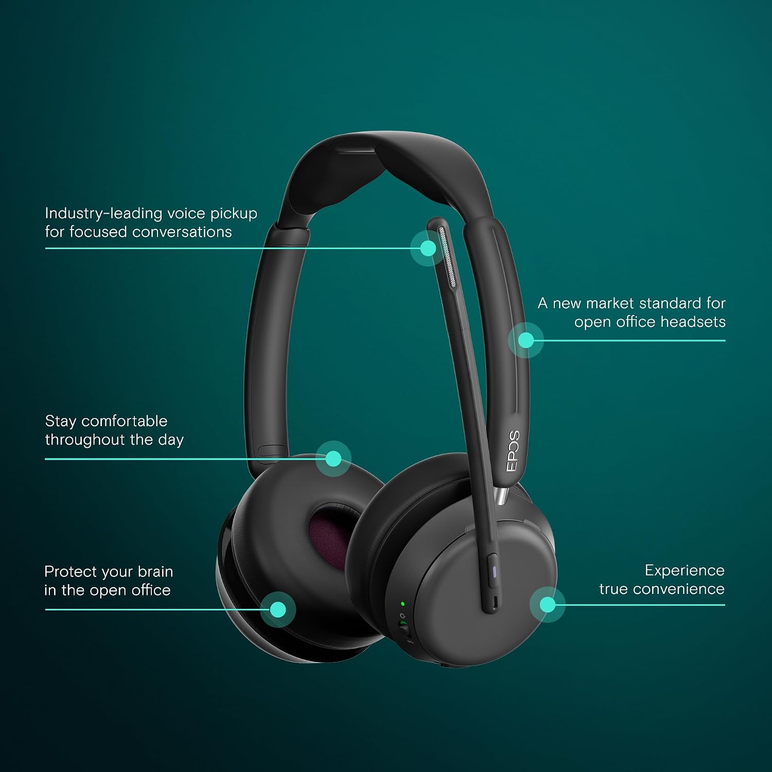 EPOS Impact 1061T - Enhanced Open Office Headset with Hybrid ANC, EPOS AI™ Microphone, and Multipoint Connectivity