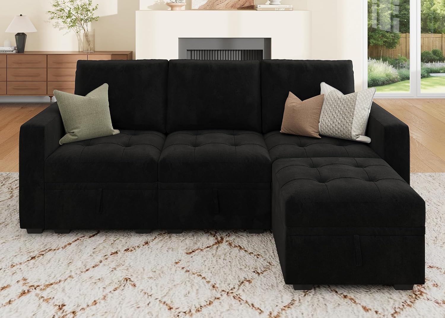 HONBAY Modular Sectional Couch L Shaped Sofa with Storage Seats Sectional Couches for Living Room,Black