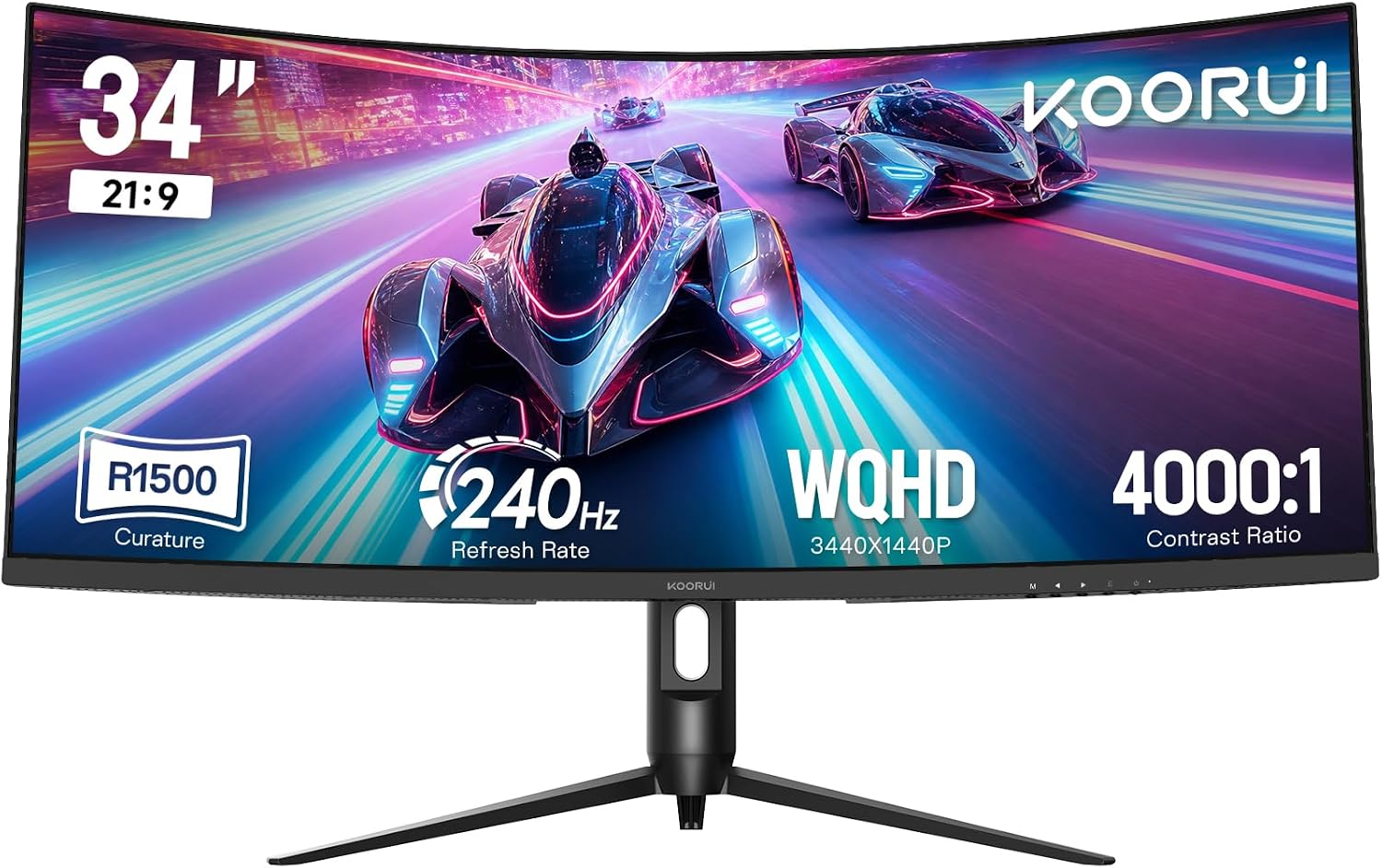 KOORUI 34 inch Ultrawide Curved Gaming Monitor 240Hz, PIP/PBP, 3440x1440P, 21:9 Display, 1500R Curvature. 1ms, Adaptive Sync, DP, HDMI, Vesa amoun,Support PS5,t,Computer Monitor G3441XC