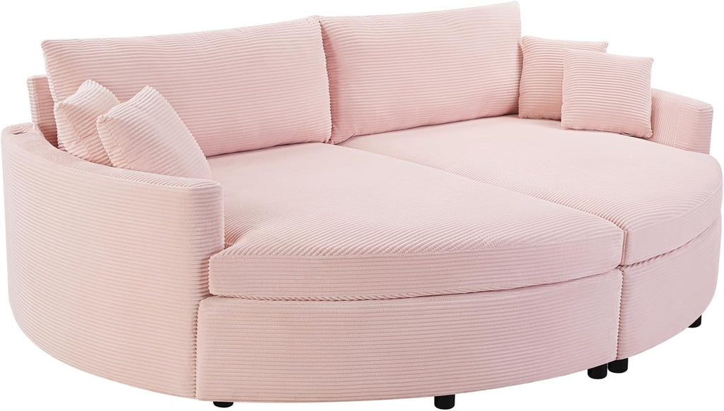 Merax 102.3' Oversized Double Chaise Lounge Indoor, Comfy Corduroy Upholstered Loveseat Sleeper Sofa Bed, Deep Seat Cloud Couch with USB Ports and Throw Pillows for Living Room, Pink