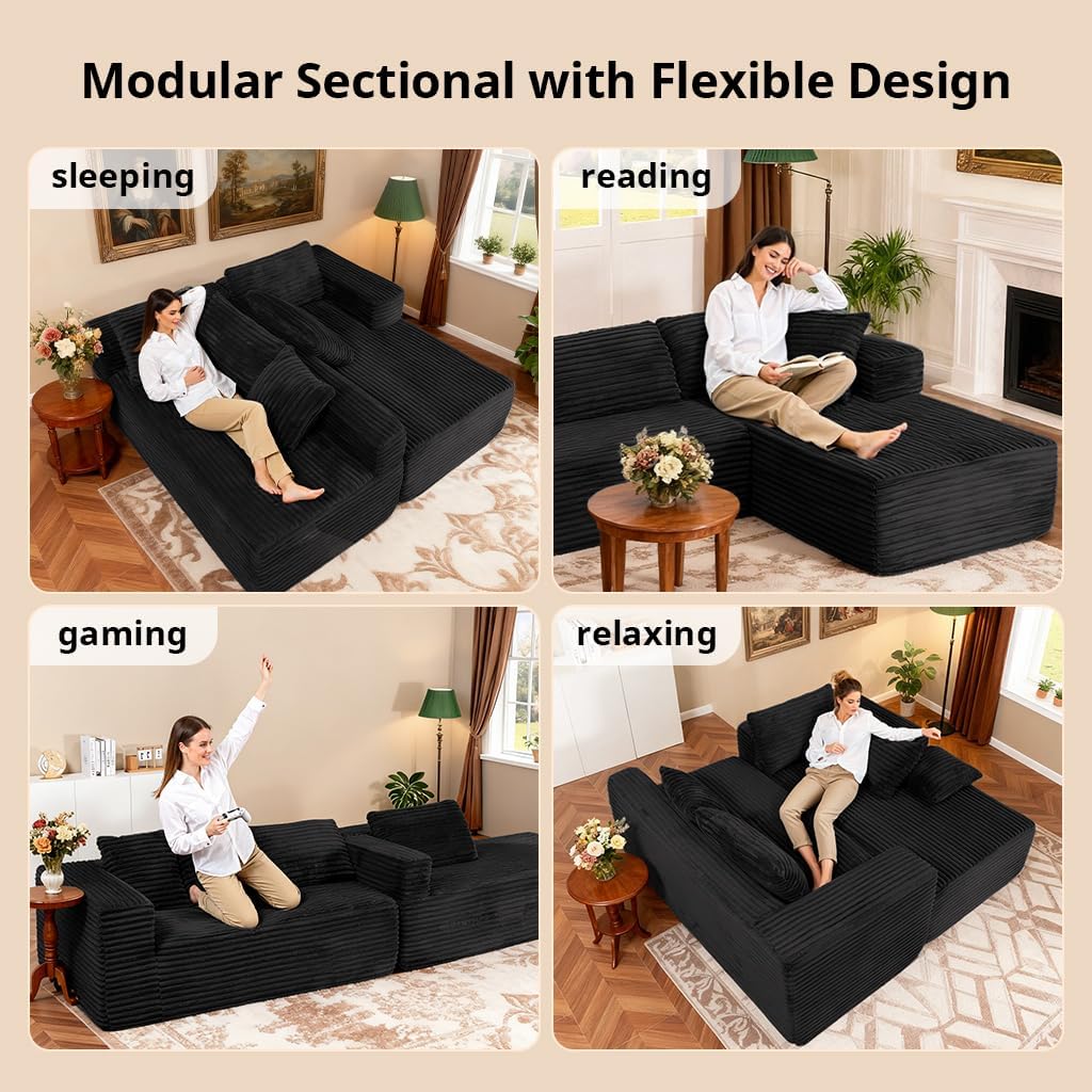 COMHOMA 105'Modular Sectional Sofa with Deep Seat,Cloud Upholstered L-Shape Couch Wide Arms Corduroy Fabric High-Density Foam Chaise Lounge for Living Room No Assembly Required