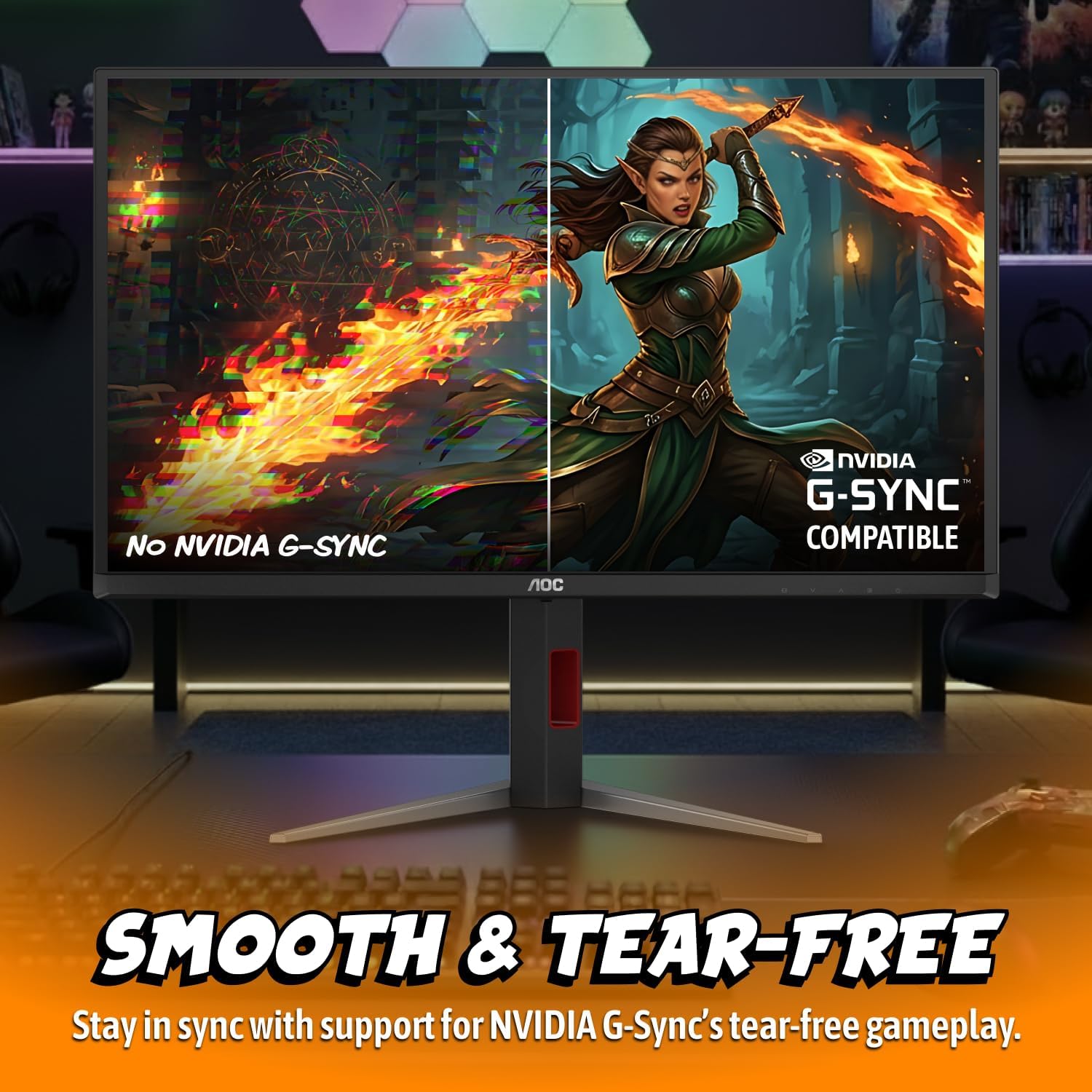 AOC 27 Inch OLED Gaming Monitor (QD-OLED), 1440p QHD 2560x1440, 240Hz, 0.03ms, HDMI 2.1, G-SYNC Compatible, HDR True Black, Height Adjustable Stand, USB Hub, Q27GAZDV