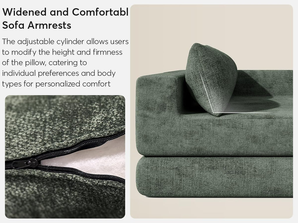 Chenille Convertible Futon Sofa Bed – Folding Iron Frame Sleeper Couch with Adjustable Backrest, Loveseat Recliner for Living Room, Apartment,(Green)
