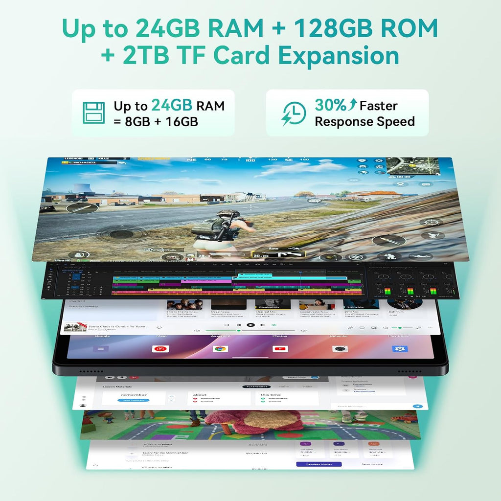 Android Tablet, 11 inch Android 16 Tablet, 8000mAh, 24GB RAM 128GB ROM 2TB Expand FHD Touchscreen, 13MP+5MP Dual Camera, Octa-core Processor, Gemini AI, GPS, Widevine L1