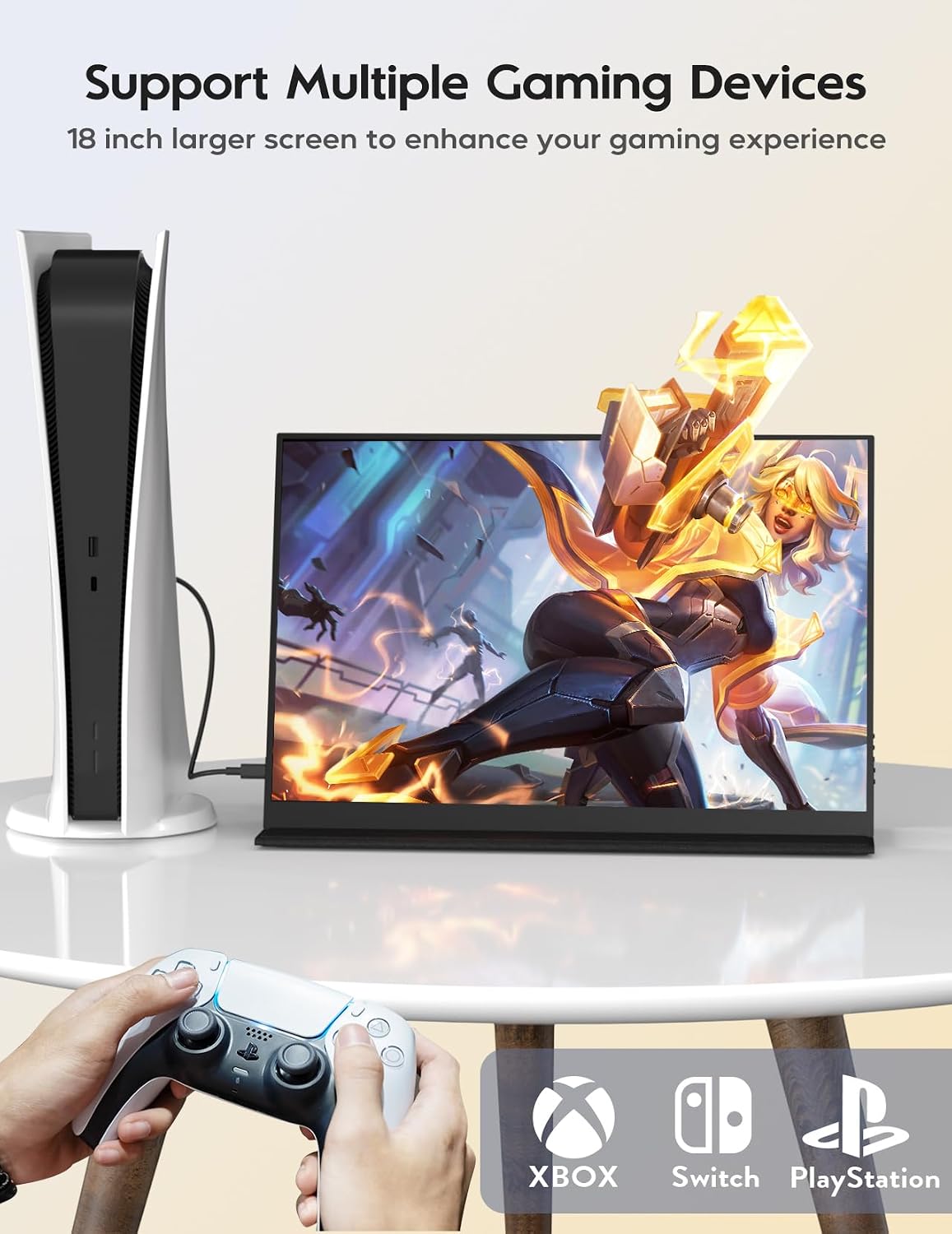 18' Portable Gaming Monitor, 2.5k 2560x1600, 16:10 Wide Screen, 100% sRGB, FreeSync, HDR, Laptop Screen Extender for Mac, Switch, Xbox, PS4/5