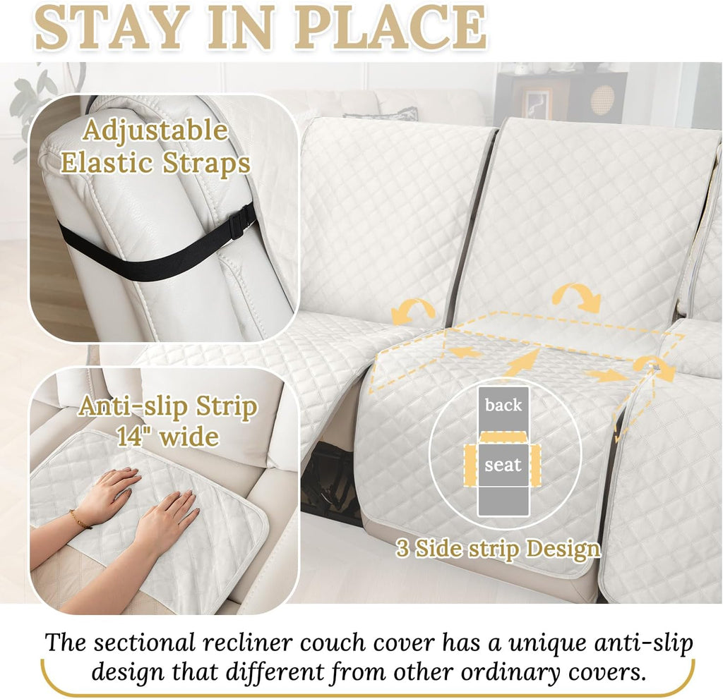 HDCAXKJ 100% Waterproof Velvet Recliner Sectional Couch Covers L Shaped Corner Reclining Sofa Cover Washable Thick Non Slip Sectional Slipcover with Pockets (5 Seat Recliner Couch, Ivory)