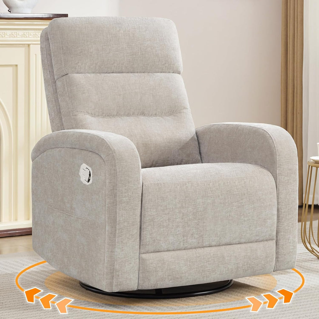 Swivel Rocker Recliner, 360° Swivel Nursery Glider Recliner, Rocking Recliner Chairs with Pockets and Large Arms for Living Room, Manual Chenille Camel