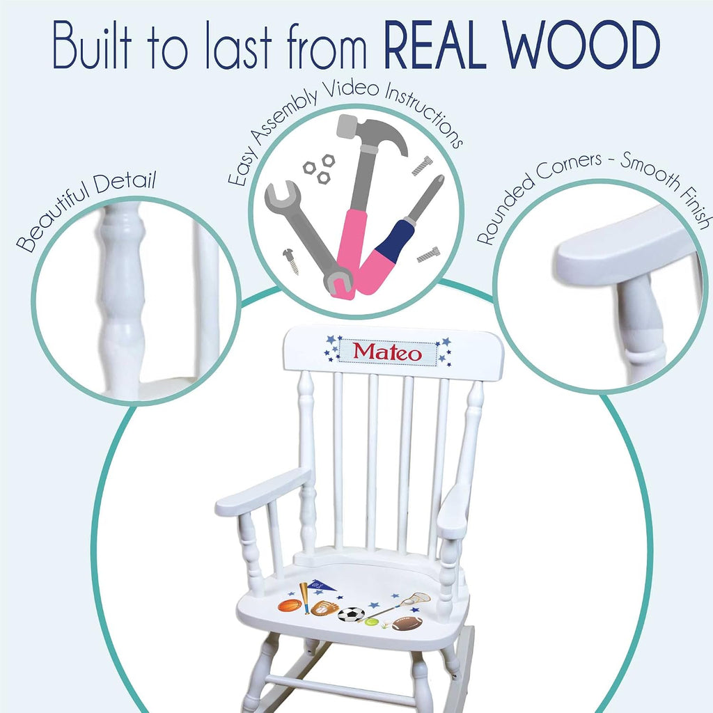 My Bambino Personalized Boys with Name only Natural Wooden Rocking Chair | Baby Shower & Birthday Gift