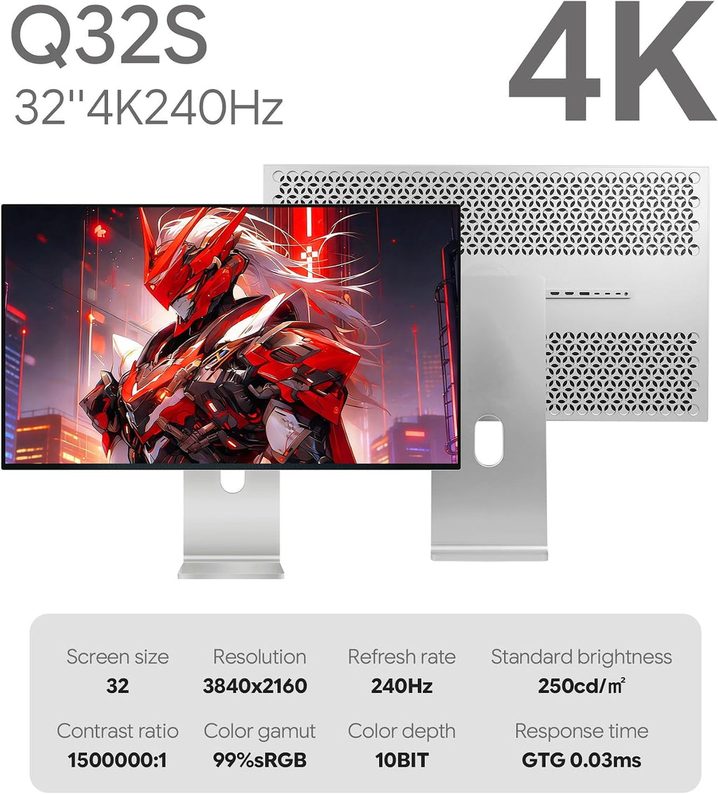 Q32S 32' 4K 240Hz QD-OLED Glossy Monitor, 0.03ms, 99% sRGB, 99% DCI-P3, 10-Bit Color, HDR, 1500000:1 Contrast Ratio, Eye Care (Honeycomb - with Stand)