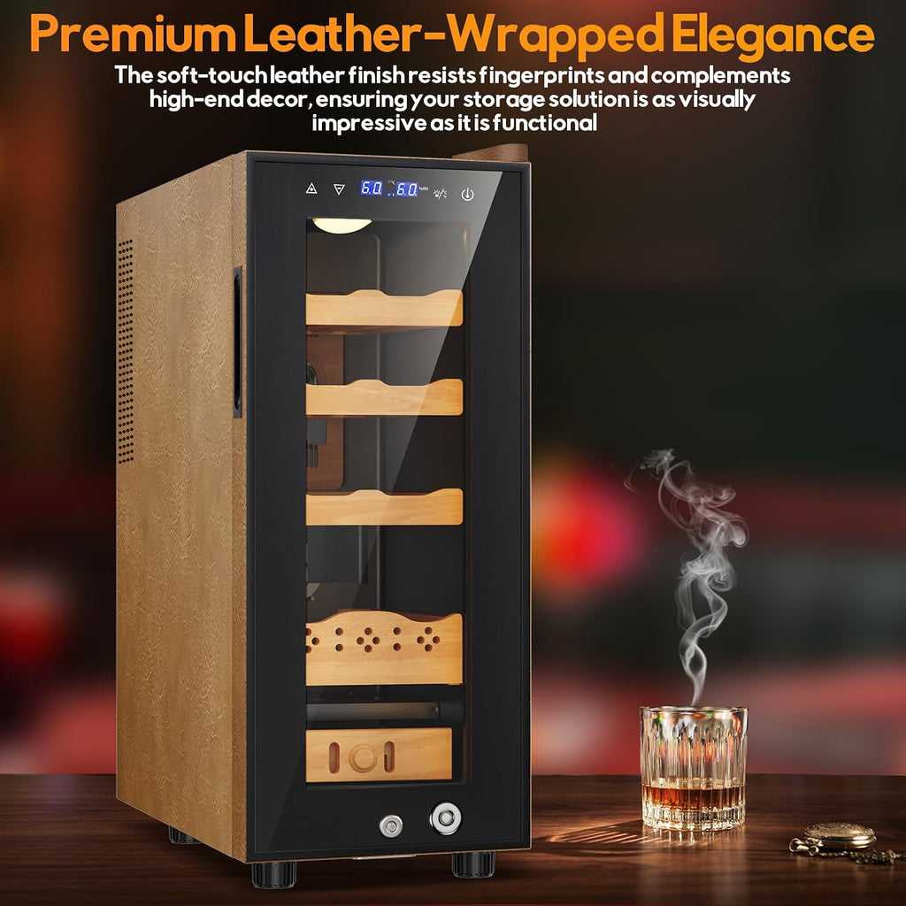 35L Upgraded Electric Humidor, 250 Counts Large Capacity,Thermostatic Electric Cooler Cabinet with Digital LED Screen, Safety Lock,Smart Humidity & Temp Control, Gifts for Men