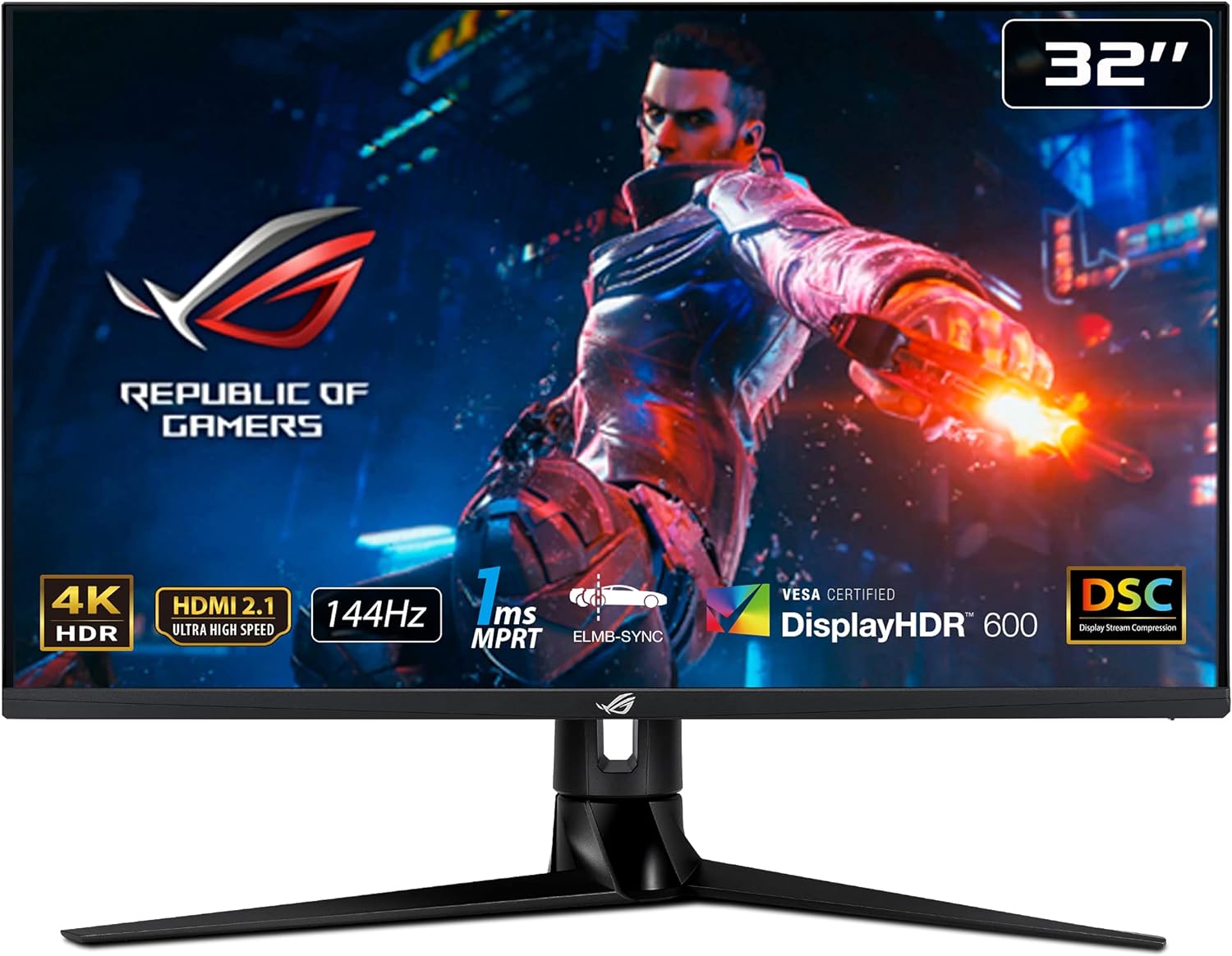 ASUS ROG Swift PG32UQ 32' 4K HDR 144Hz DSC HDMI 2.1 Gaming Monitor, UHD (3840 x 2160), IPS, 1ms, G-SYNC Compatible, Extreme Low Motion Blur Sync, Eye Care, DisplayPort, USB, DisplayHDR 600