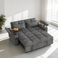 Dreamzie 65'' Convertible Sleeper Sofa Bed with 90° Swivel Side Table, Chenille Pull Out Couch for Living Room, Loveseat Sleeper with Hidden Storage Space | Charging Port | Cup Holders, Grey