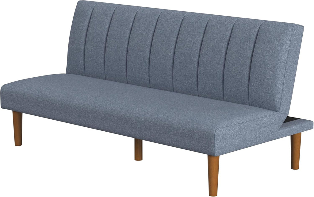 HomePop Upholstered Bergen Convertible Futon Sofa Bed, Modern Sofa Couches for Living Room, Small Spaces, Dorm, Apartment, Blue Woven