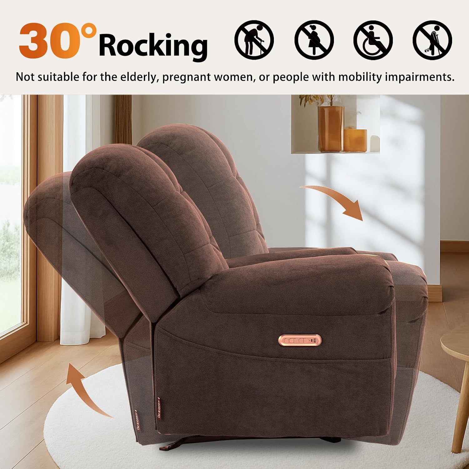 EONIX Mordern Massage Rocker Recliner Chair, Dual Motor Power Rocking Recliners for Small Spaces, Lazy Boy Recliner Chair with Heat and Massage for Living Room, Bedroom, Study, Coffee