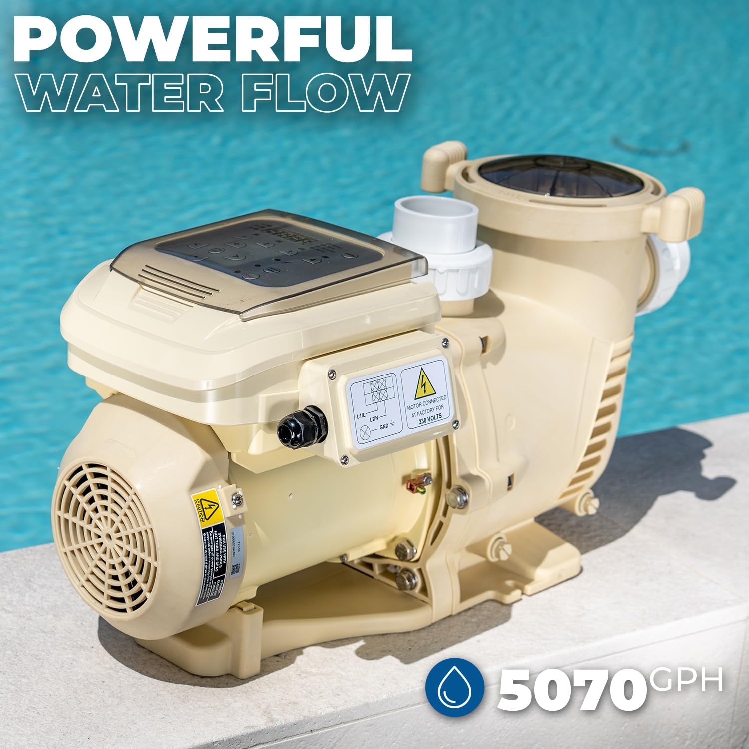 XtremepowerUS 2HP SuperFlow Variable Speed Swimming Pool Pump 230V, InGround 7,860 GPH 1.5' 2' Fitting Adapter, Self Priming Compatible EC-342001 Max 2.2HP