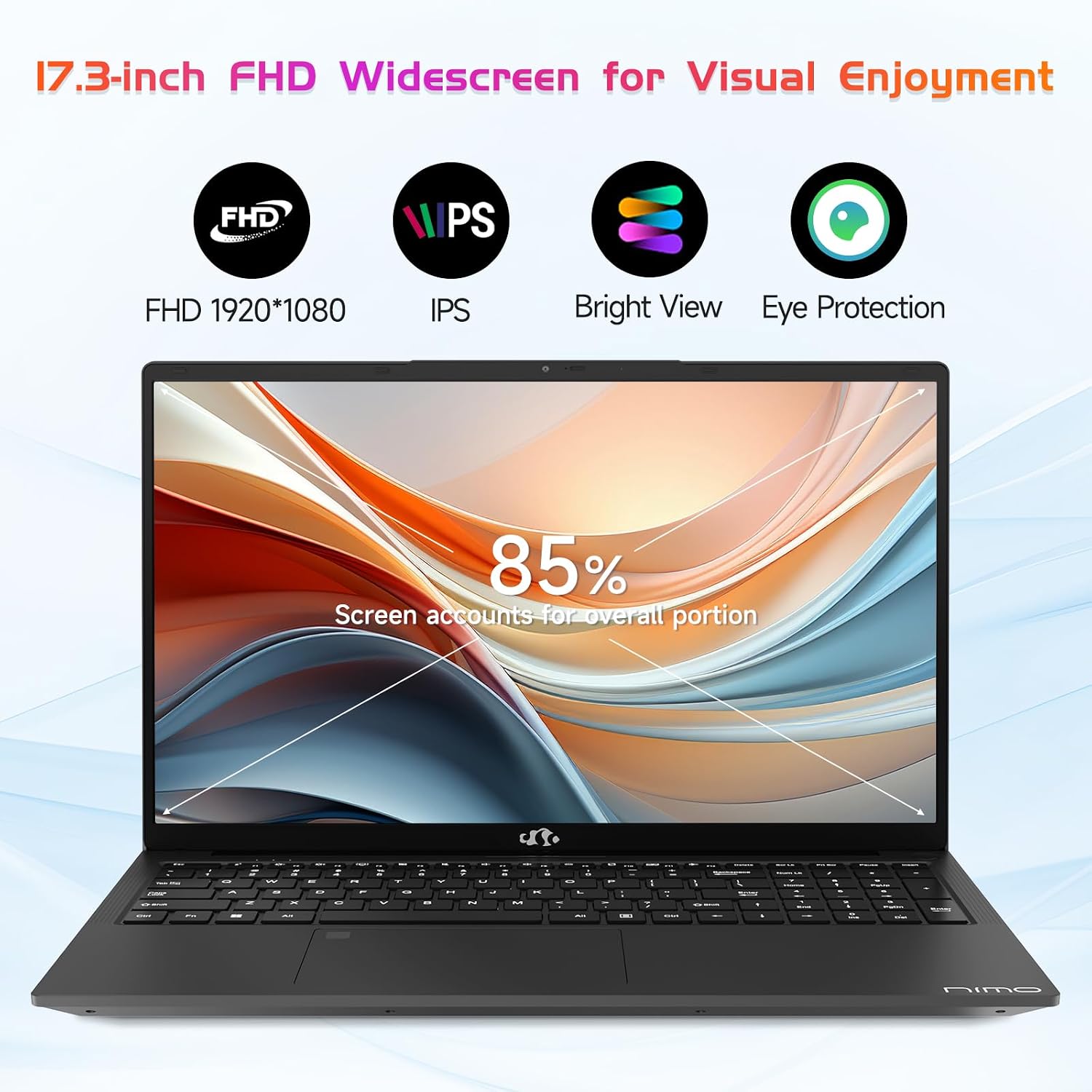 NIMO 17.3' IPS FHD-Laptop, Intel 6 Cores i3-1215U 32GB RAM 2TB SSD (Beat Ryzen 5 7520U, Up to 4.4GHz) Computer with 65W GaN Type C Backlit Keyboard Fingerprint, for Home Student and Business Gray