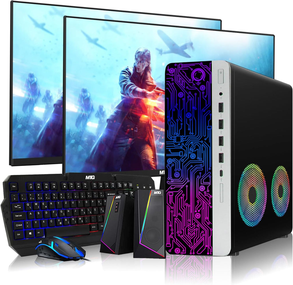 HP G4 Desktop RGB Computer PC Intel i7-8th Gen, 16GB DDR4 Ram 512GB SSD, Dual 24 Inch Monitor, RGB Speaker, Gaming Keyboard Mouse, 2X ARGB Fan WiFi, Win 11 (Renewed)