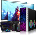 HP G4 Desktop RGB Computer PC Intel i7-8th Gen, 16GB DDR4 Ram 512GB SSD, Dual 24 Inch Monitor, RGB Speaker, Gaming Keyboard Mouse, 2X ARGB Fan WiFi, Win 11 (Renewed)