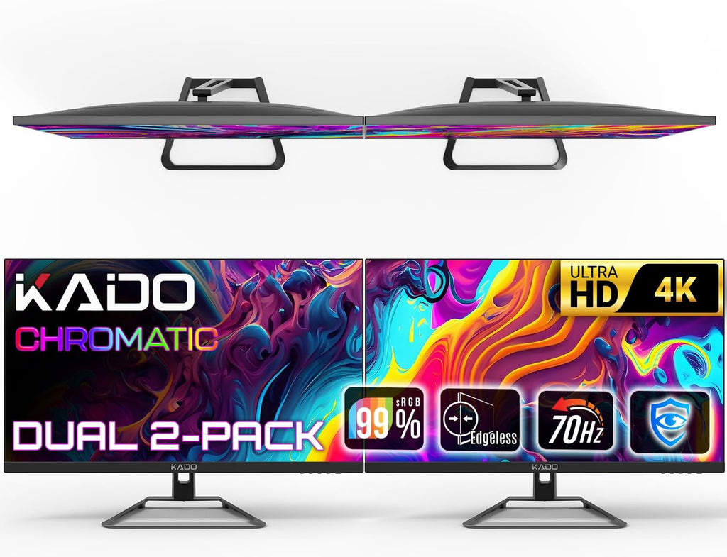 Kado Dual Monitor Setup - 2-Pack 27' 4K 3840x2160 Computer Monitor 70Hz UHD VESA Mount HDMI Office Gaming Built-in Speakers (U27 Dual Series)