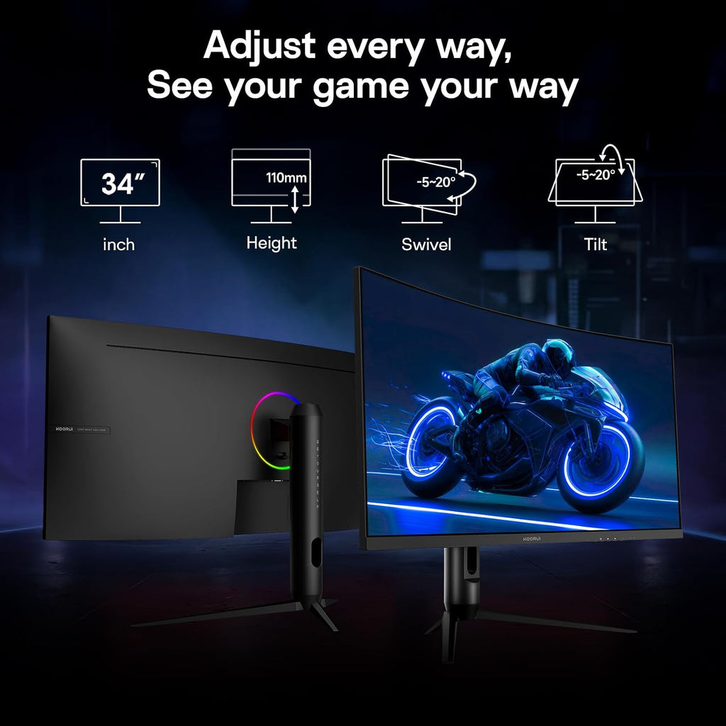 KOORUI 34 inch Ultrawide Curved Gaming Monitor 240Hz, PIP/PBP, 3440x1440P, 21:9 Display, 1500R Curvature. 1ms, Adaptive Sync, DP, HDMI, Vesa amoun,Support PS5,t,Computer Monitor G3441XC