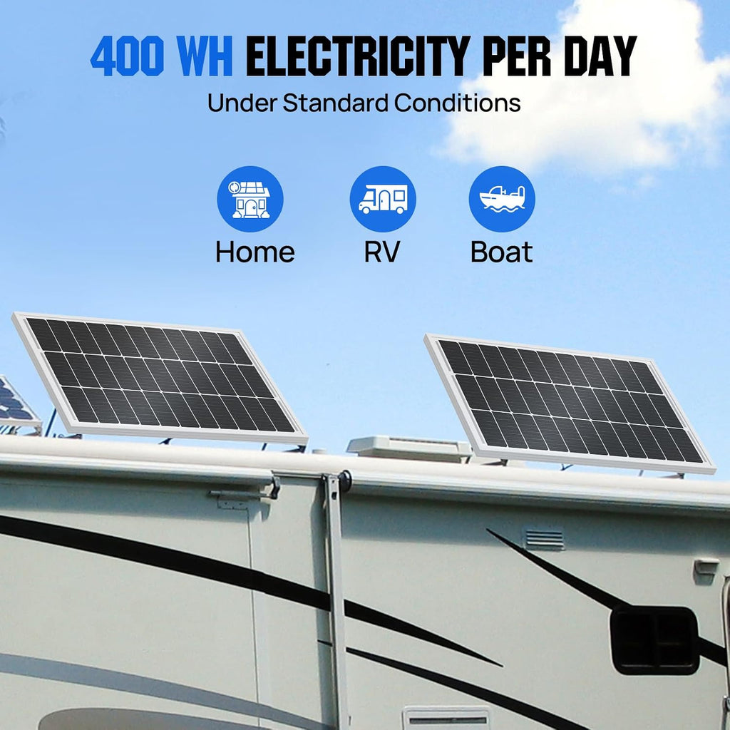 ECO-WORTHY 1.6KWH Complete Solar Panel Kit 400W 12V for RV Off Grid: 400W Solar Panels + 40A MPPT Charge Controller +12V 100Ah Lithium Battery + Solar Power Inverter + Bluetooth Module